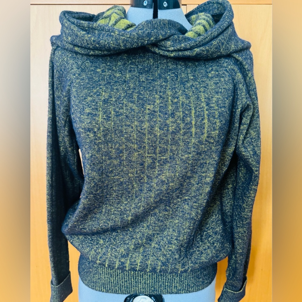 CHANEL Green Marled Cowl Neck Sweater